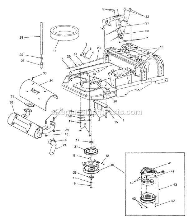 Engine Mounting, Muffler, Controls & Pto Clut 1 Diagram and Parts List for Z54 53AC385K100 Cub Cadet Lawn Mower